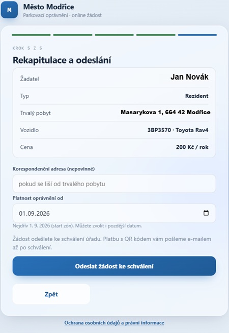 rekapitulace žádosti