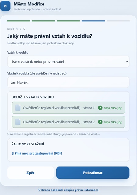 nahrání osvědčení o registraci vozidla